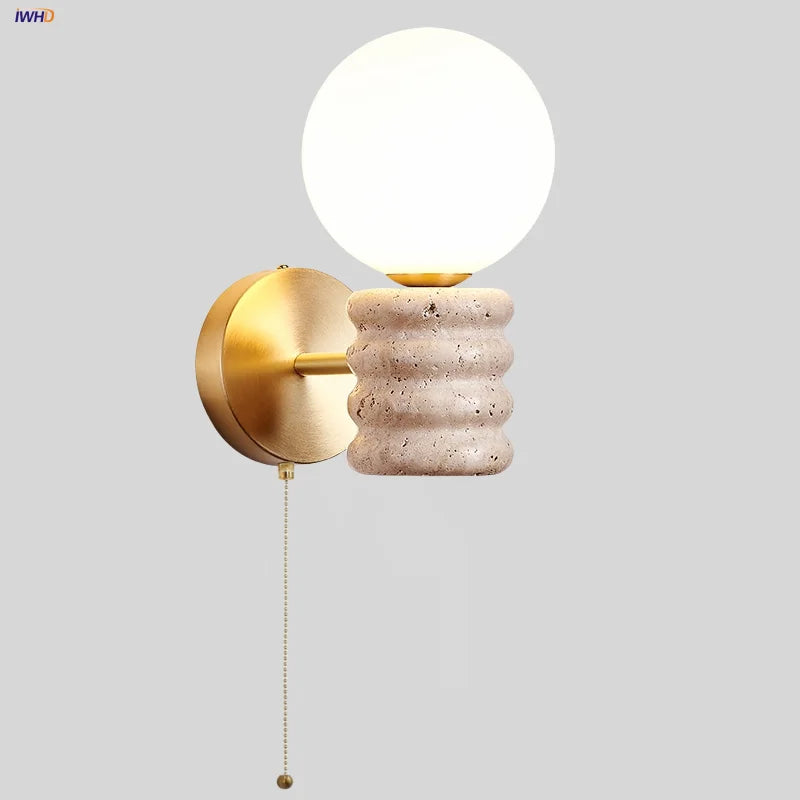 Afralia™ Japanese Style LED Wall Lamp with Pull Chain and White Glass