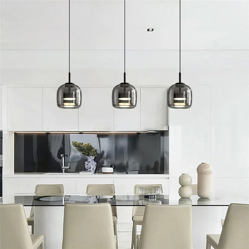 Afralia™ Glass Bowl Chandelier: Modern Nordic LED Smoke Hanging Lamp for Dining Room, Bar - Indoor Decor Lighting