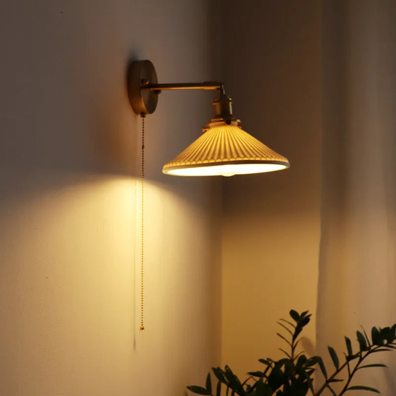 Afralia™ Ceramic LED Wall Sconce Pull Chain Switch for Dining Bedroom Bathroom Mirror