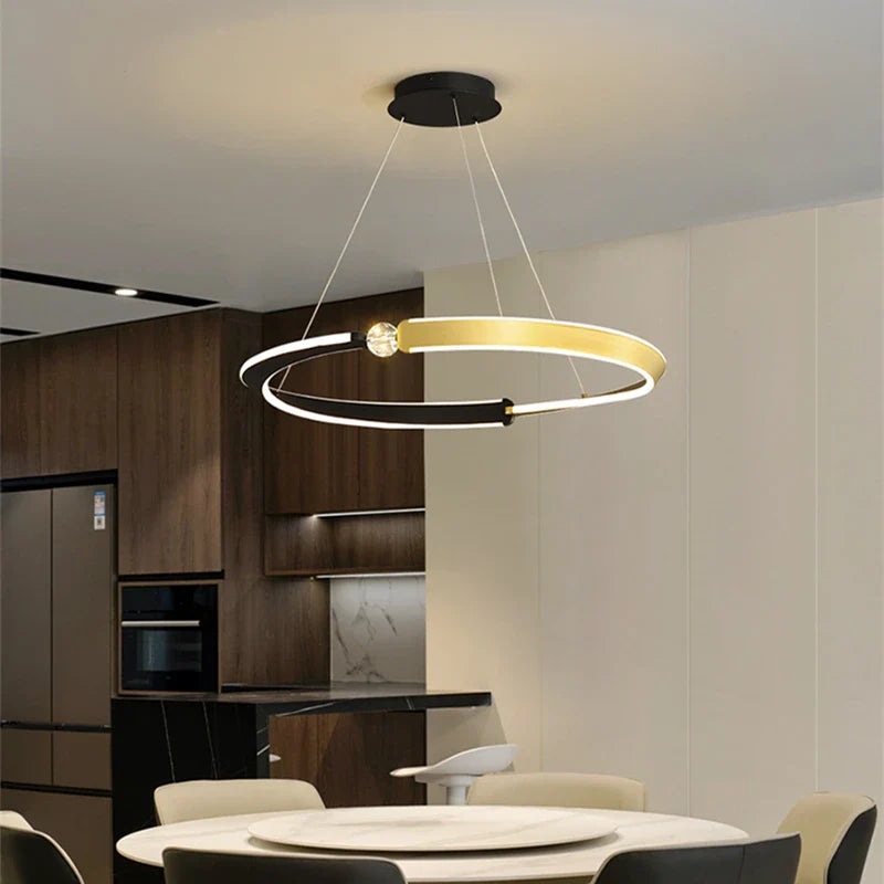 Afralia™ Black Gold LED Ceiling Chandelier Crystal Decorative Pendant Lamp for Dining Room Bedroom