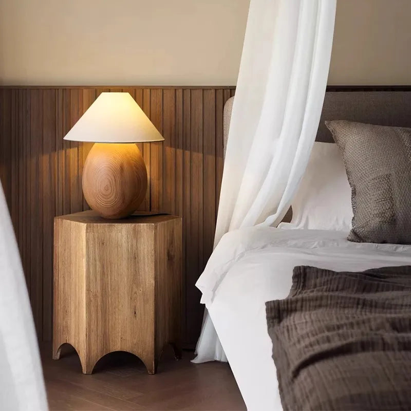 Afralia™ Retro Wood Carving Table Lamp Black Elegant Desk Light Home Office Decor