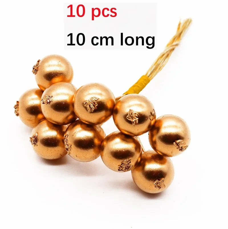 Afralia™ Gold Hybrid Flower Cherry Stamen Berries Bundle for DIY Decor