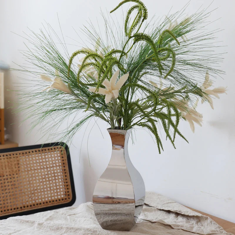 Afralia™ Silver Stainless Steel Mirror Vase for Elegant Flower Arrangements and Home Decor