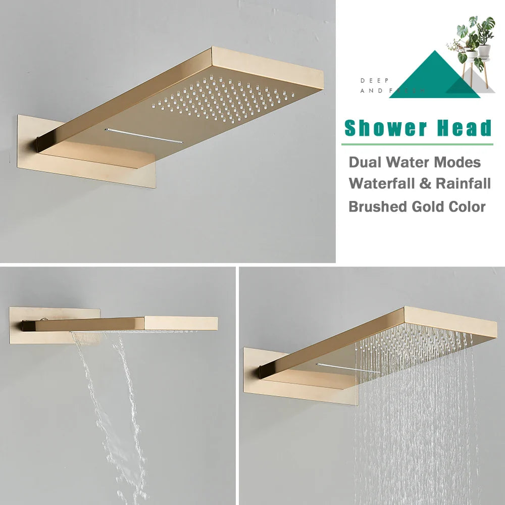 Afralia™ Brushed Gold Thermostatic Shower Faucet Set with Concealed Mixer Tap