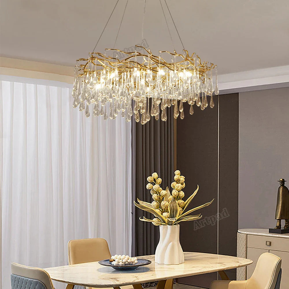 Afralia™ Golden Branch Led Ceiling Chandelier Modern Living Room Pendant Lights