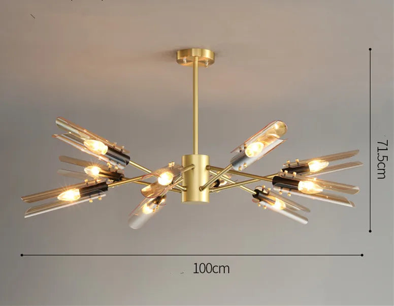 Afralia™ Lustre Metal LED Glass Chandelier Pendant Hanging Light