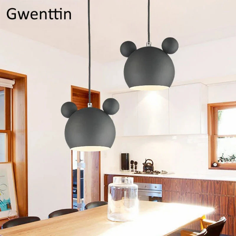 Afralia™ Cartoon Mouse Pendant Light: Nordic Iron Hanging Lamp for Children's Room, LED Lighting Fixtures