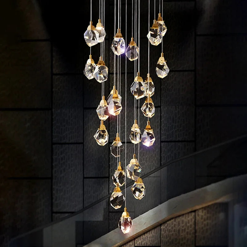 Afralia™ Diamond Crystal Chandelier: Luxury Gold LED Lighting for Staircase & Living Room