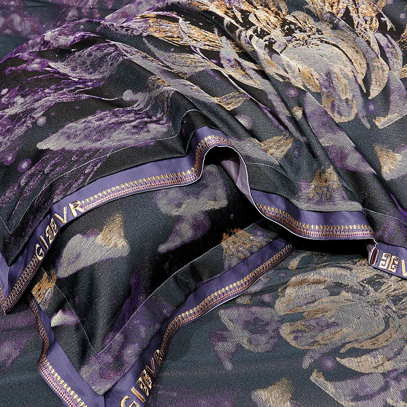 Afralia™ Luxury Purple Egyptian Cotton Jacquard Bedding Set with Duvet Cover, Sheet, Pillowcases