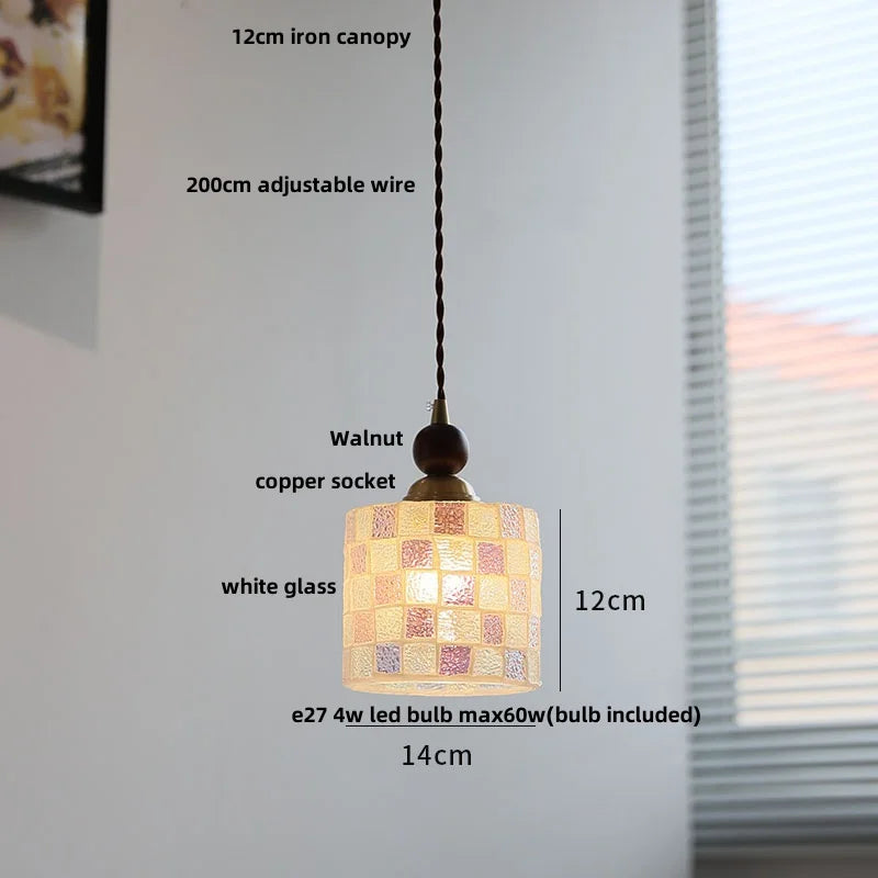 Afralia™ Tiffany Glass Wood LED Pendant Light - Nordic Modern Adjustable Hang Lamp