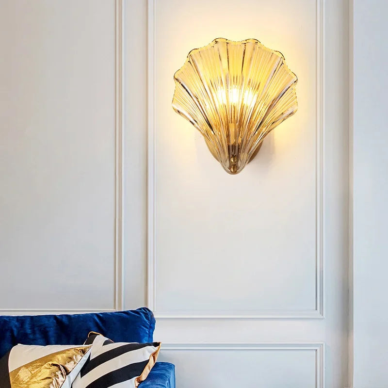 Afralia™ Glass Shell Led Wall Lamp: Modern Hall Sconce with Creative Lighting for Bedroom, Kitchen.