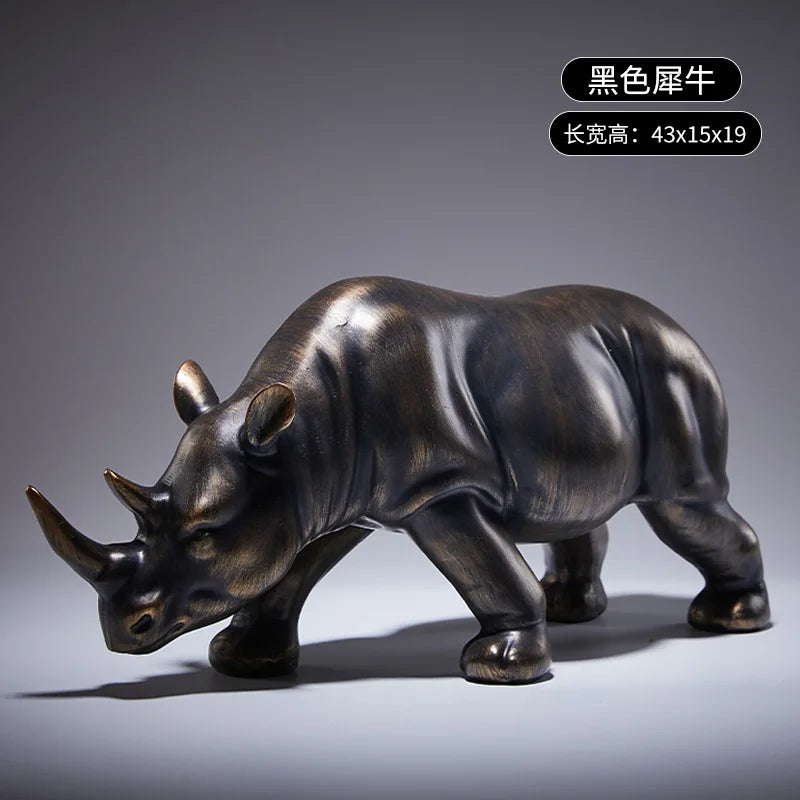 Afralia™ Wood-grain Rhinoceros & Hippopotamus Sculptures Home Decor Figurines