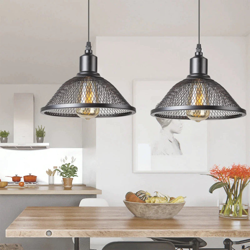 Afralia™ Black Industrial Cage Pendant Light for Kitchen Island Dining Room