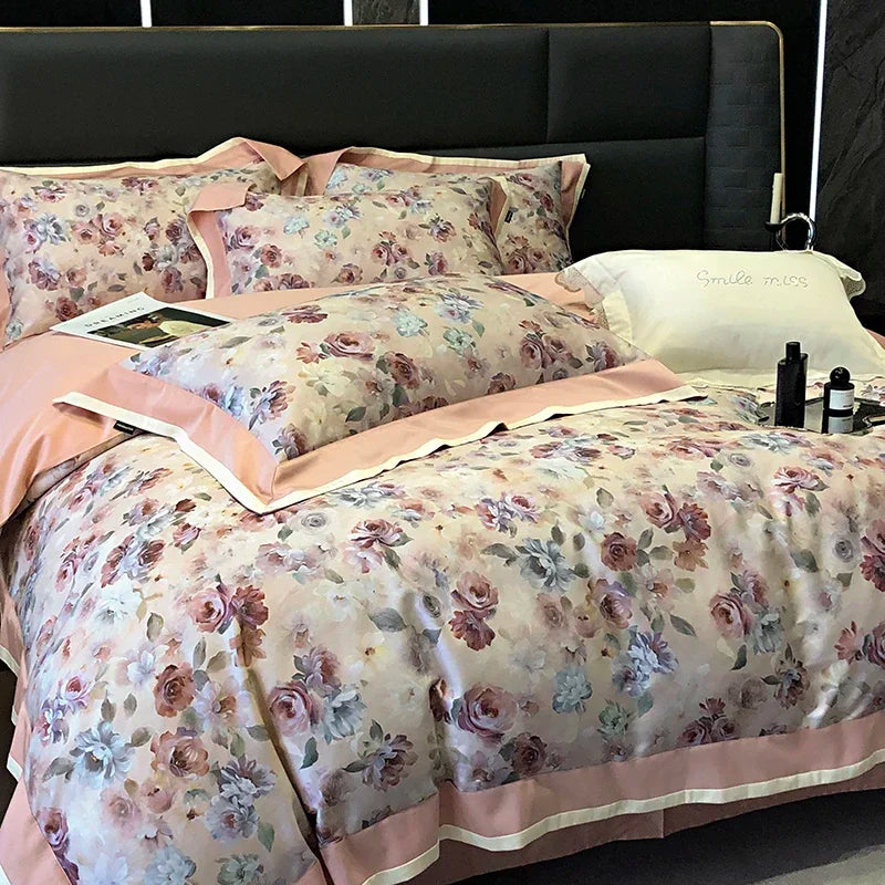 Afralia™ 100S Egyptian Cotton Print Bedding Set for Queen King Ru Size