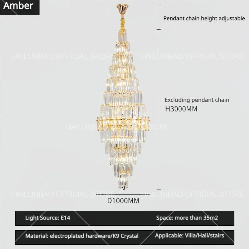 Afralia™ Hollow Spiral Staircase Chandelier | Modern Long Crystal Light for Villa Livingroom