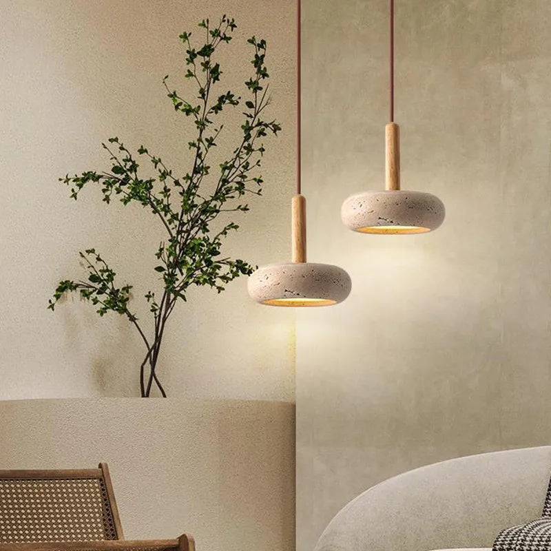 Afralia™ Natural Wood Stone Pendant Light for Home Bedside Restaurant