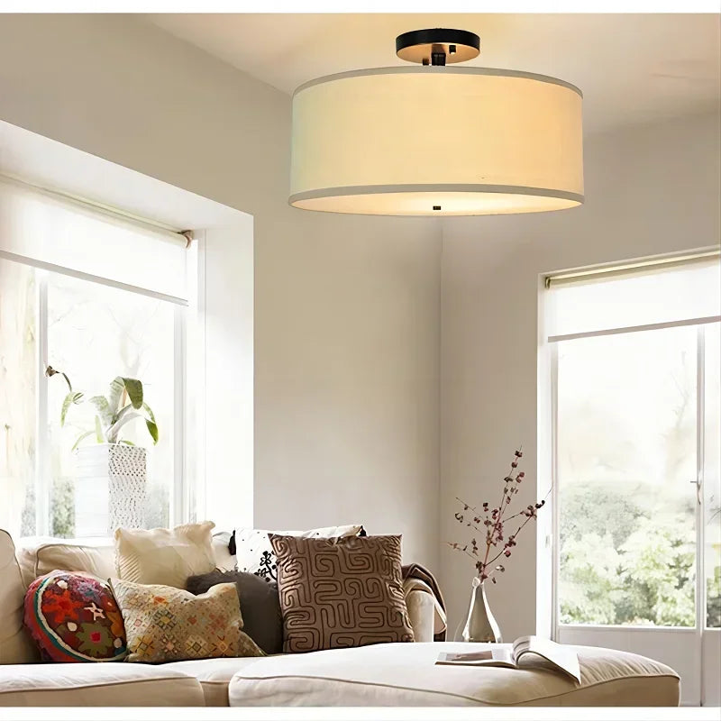 Afralia™ Country Fabric LED Ceiling Light, Modern Wrought Iron Chandelier for Dining Room