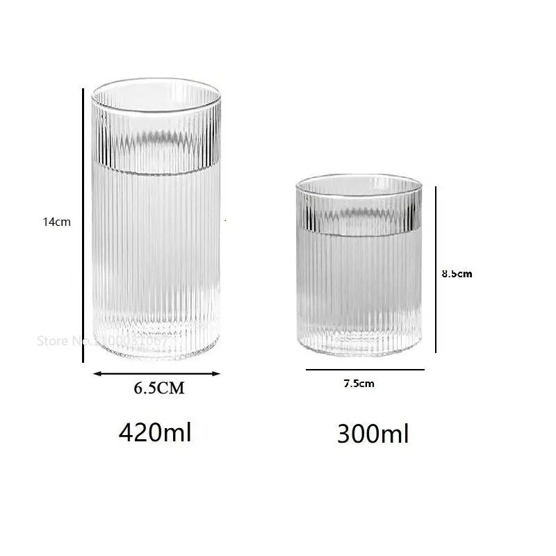 Afralia™ Striped Glass Coffee Cups Set - Transparent Drinkware for Coffee, Tea, Wine, and More