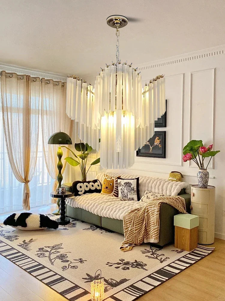 Afralia™ White Crystal Glass Chandelier for Elegant Living Spaces