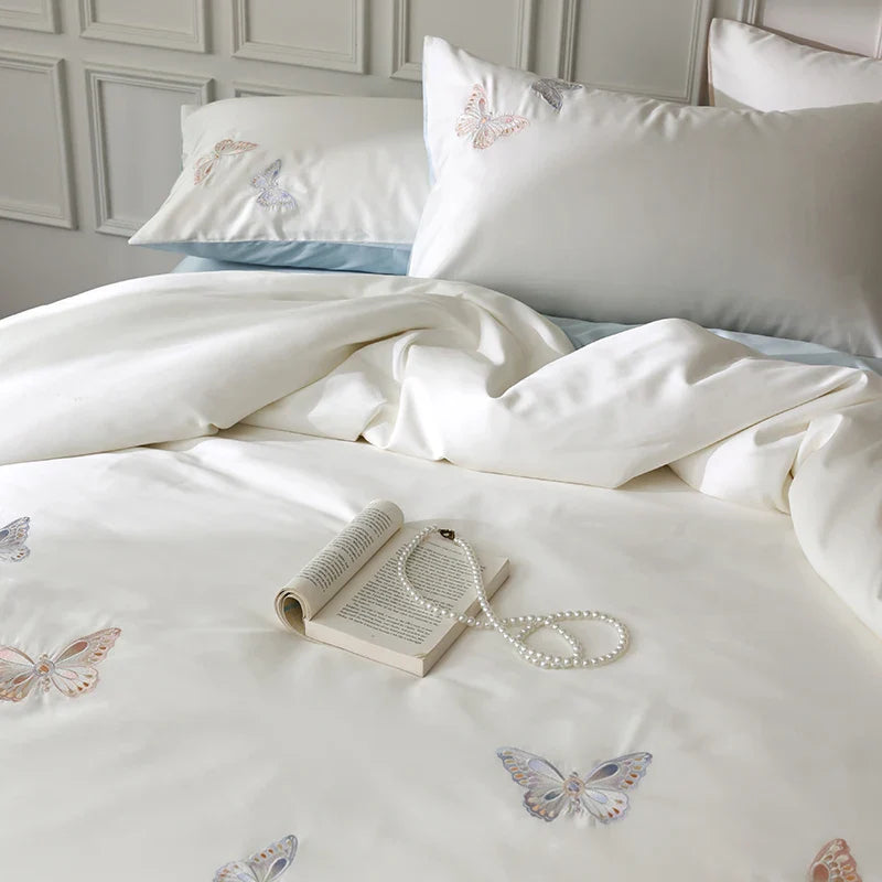 Afralia™ Butterfly Embroidery Lyocell Cotton Bedding Set, Silky Soft Cool Feeling Sheets