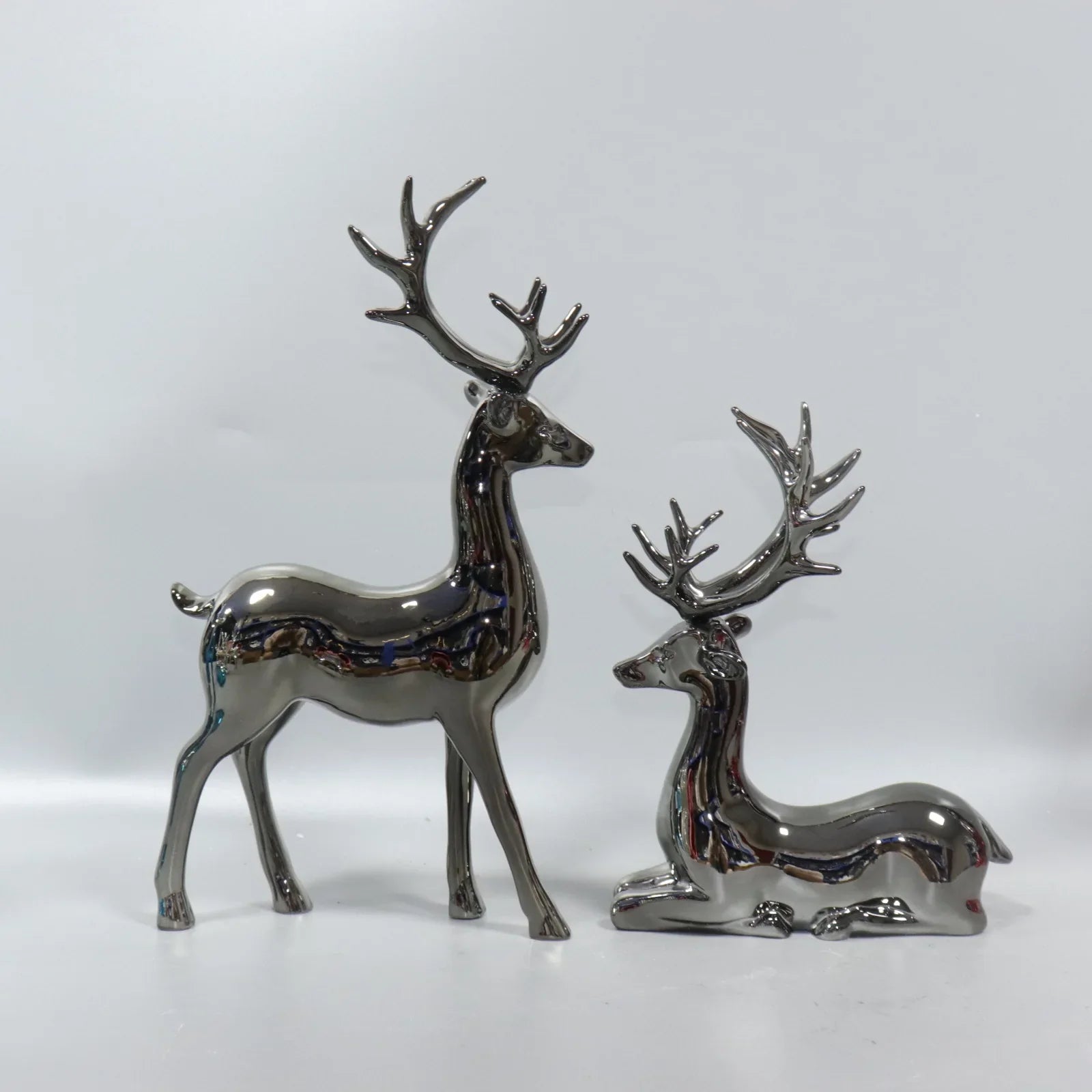 Afralia™ Silver Deer Elk Resin Sculpture Gradient Home Decor Figurines