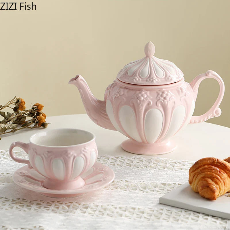 Afralia™ Floral Ceramic Dining Set: Teapot, Cup, Saucer, Coffee Mug, Milk Mugs, Tea Cup, Juice Container