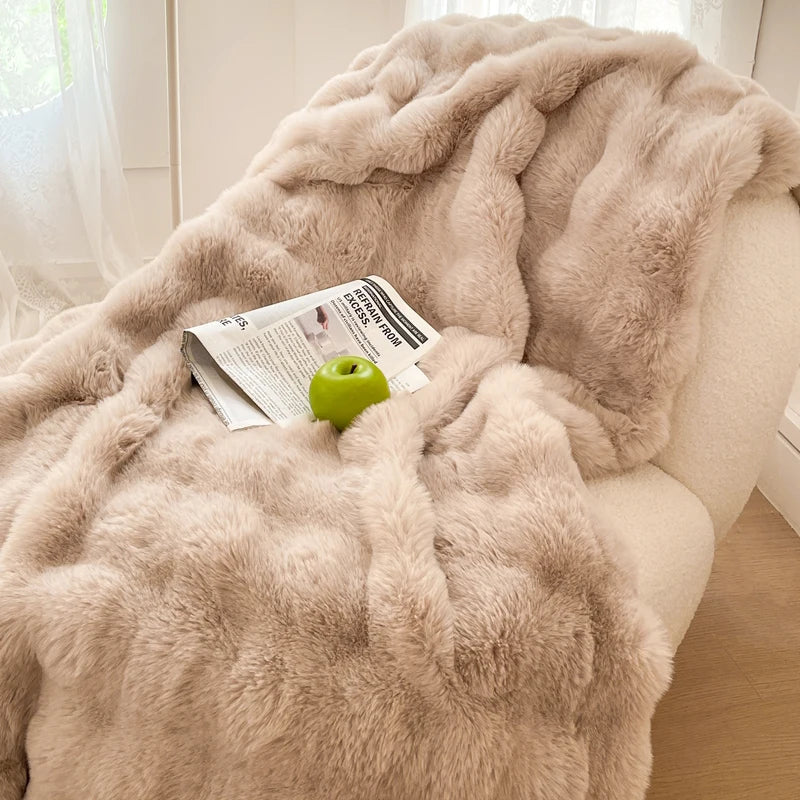 Afralia™ Gradient Pink Double Layer Faux Fur Winter Blanket