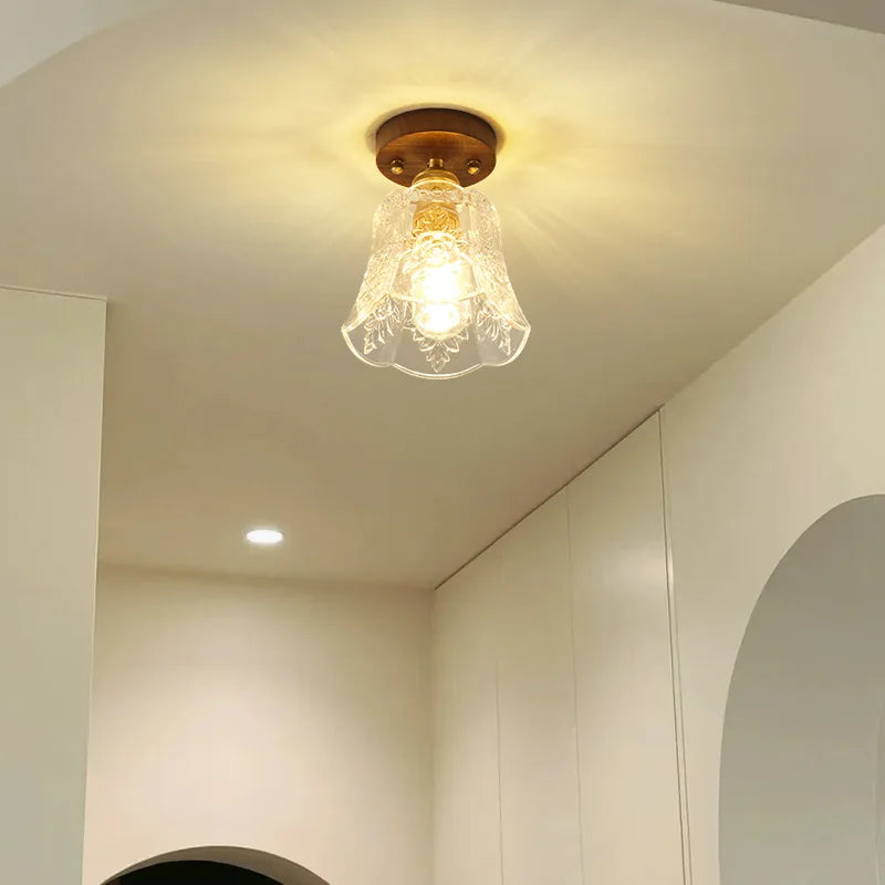 Afralia™ Glass LED Ceiling Lamp Copper Walnut Modern Living Room Lighting Fixtures