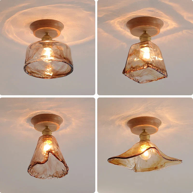 Afralia™ Amber Glass LED Ceiling Lights Modern Decoration for Home Porch Restaurant