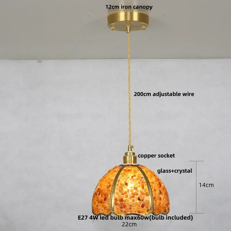 Afralia™ Copper Walnut LED Pendant Lamp Crystal Glass Hanging Light