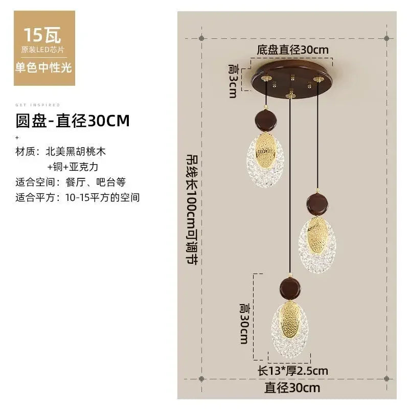 Afralia™ Vintage Chinese Walnut Wood Chandelier | Luxe Tea Room Pendant Light