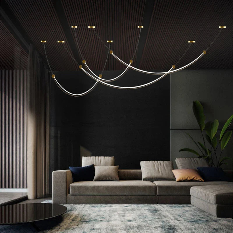 Afralia™ Long Curve Ceiling Chandelier for Modern Living Room and Villa Decor