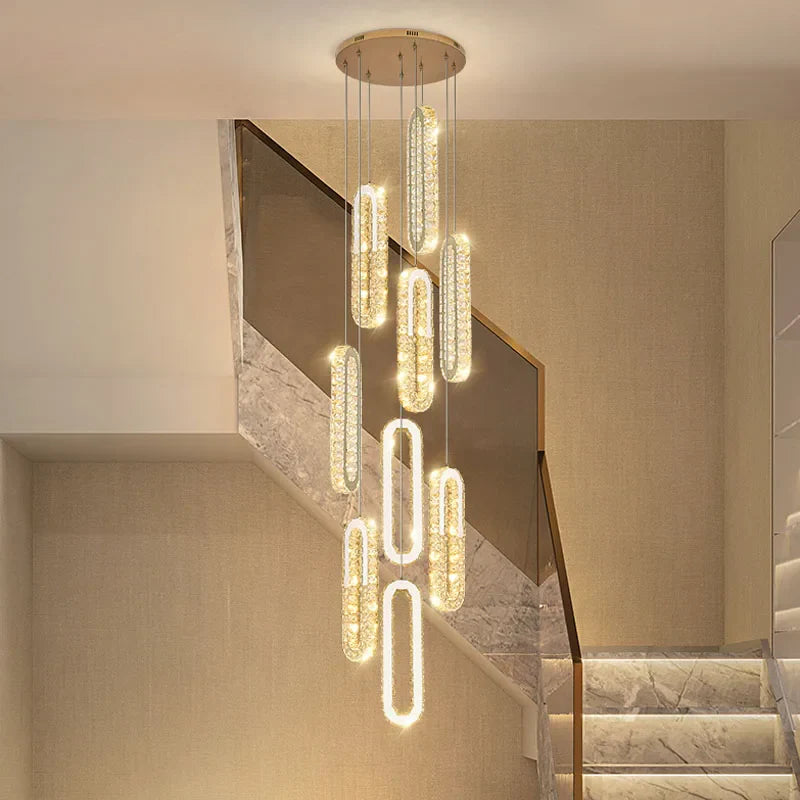 Afralia™ Luxury Crystal LED Chandelier for Staircase and Living Room