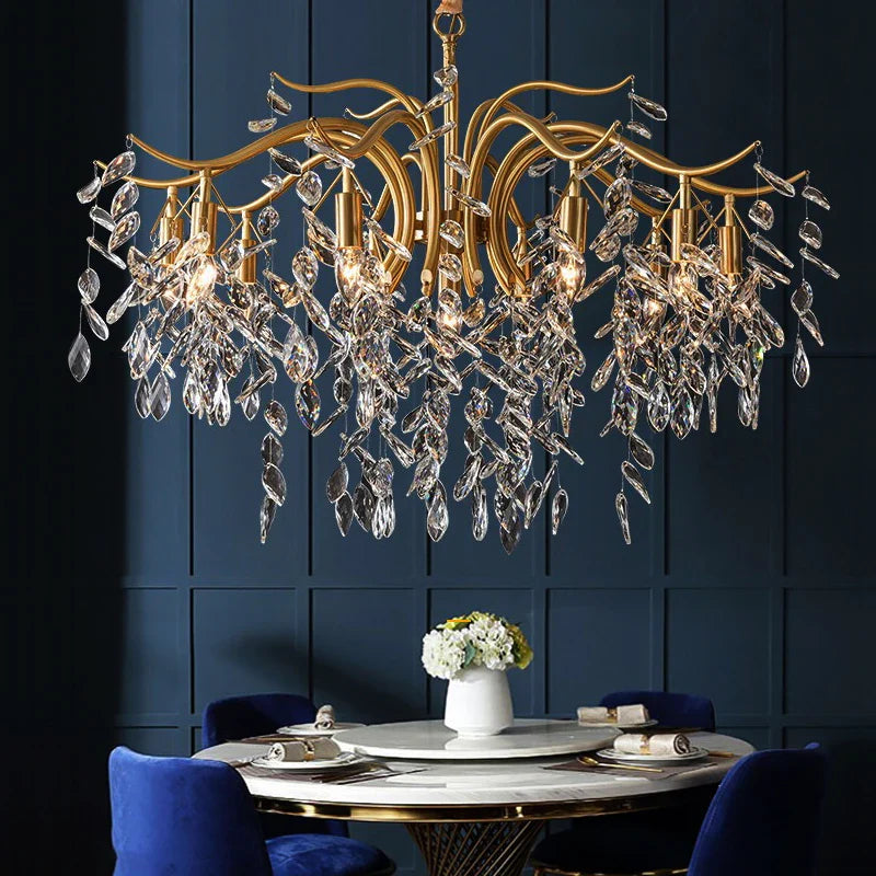 Afralia™ Crystal Bedroom Living Room Ceiling Chandelier Glossy Lamps