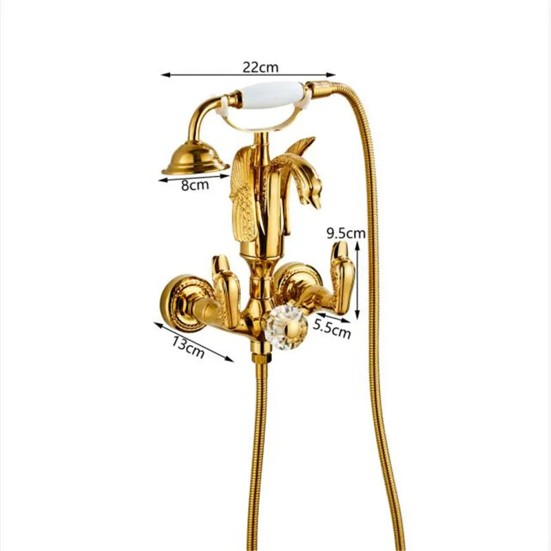 Afralia™ Gold Swan Bathtub & Shower Faucet Set - Wall Mounted Bathroom Mixer Tap
