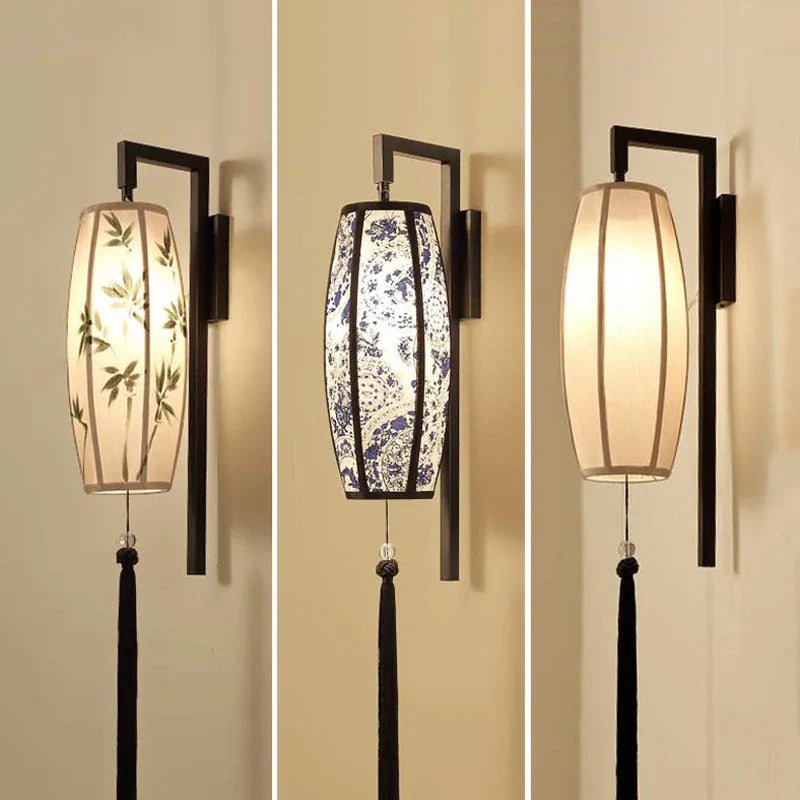 Afralia™ Retro Fabric Wall Sconce Lamp for Chinese Restaurant Tearoom Living Room