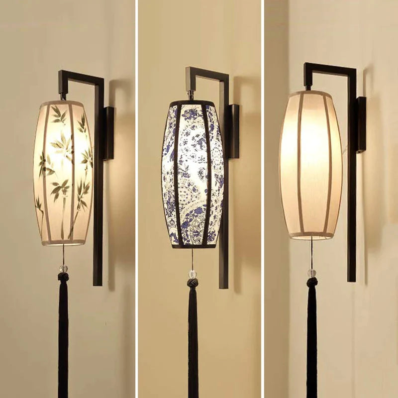 Afralia™ Retro Fabric Wall Sconce Lamp for Tearoom Living Room Aisle Bedroom