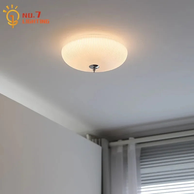 Afralia™ Cream Glass Round Ceiling Lights | Modern LED Indoor Lighting | Bedroom Study Balcony Lighting