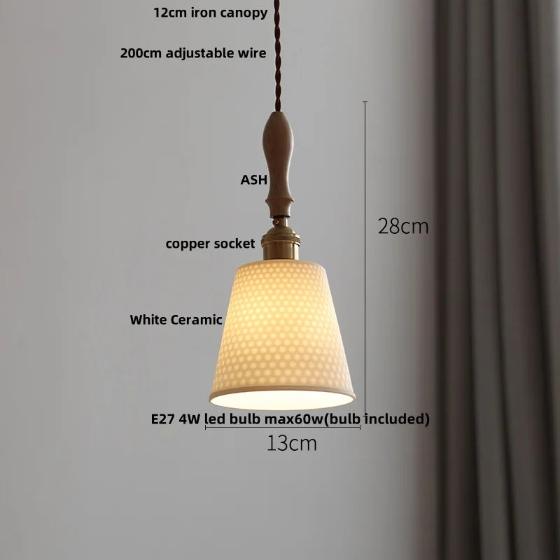 Afralia™ Adjustable LED Pendant Lights Ash Wood White Ceramic Modern Hanging Lamp