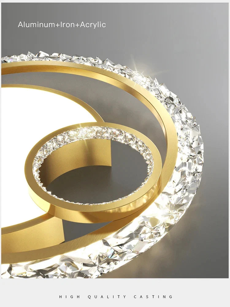 Afralia™ Golden Crystal LED Ceiling Lamps for Bedroom Kitchen Bathroom - Luxury Chandeliers