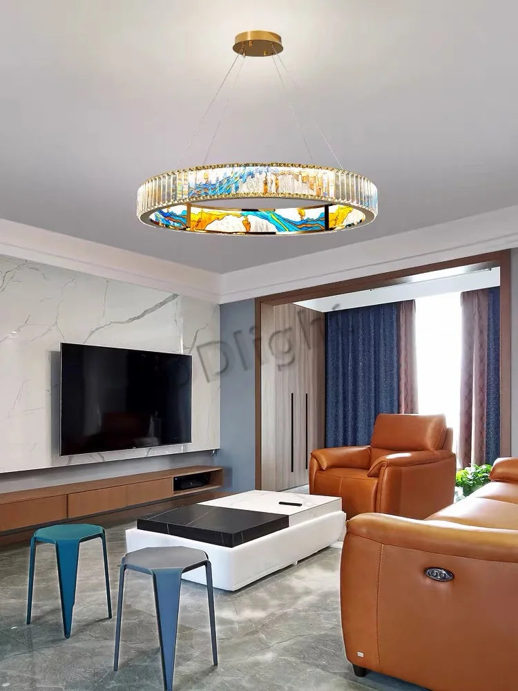 Afralia™ Luxury Enamel Color Crystal Glass Ceiling Chandelier LED Light for Modern Villa Decor