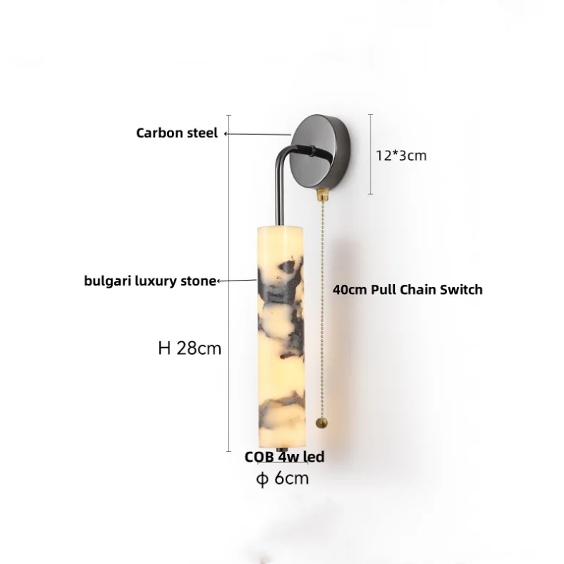 Afralia™ Marble Stone LED Wall Lights Wood Canopy Plug In Sconce Lighting