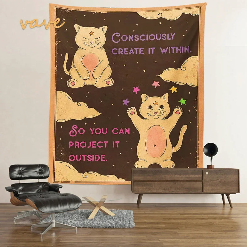 Afralia™ Moon Cat Tapestry Wall Hanging for Boho Kawaii Room Decor