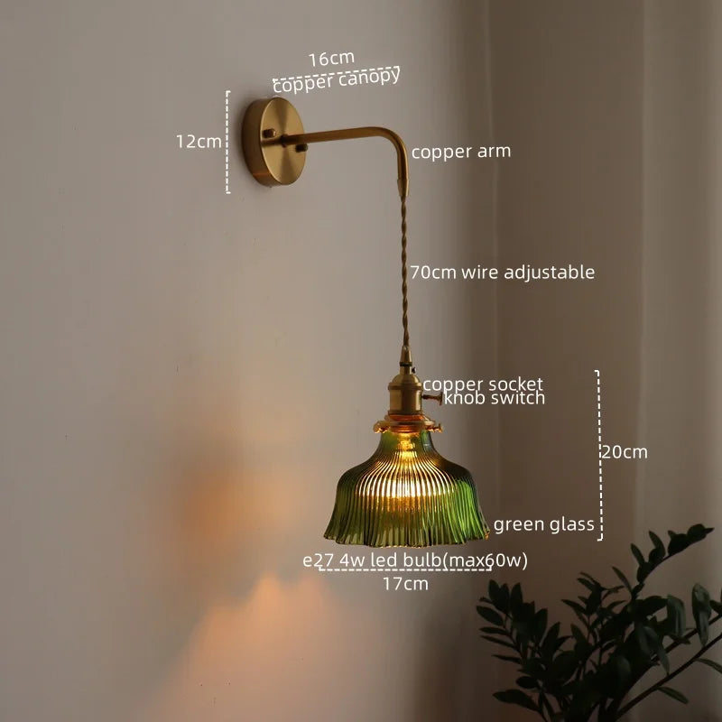 Afralia™ LED Wall Lamp Glass Copper Arandelas Para Parede Retro Style for Living Room