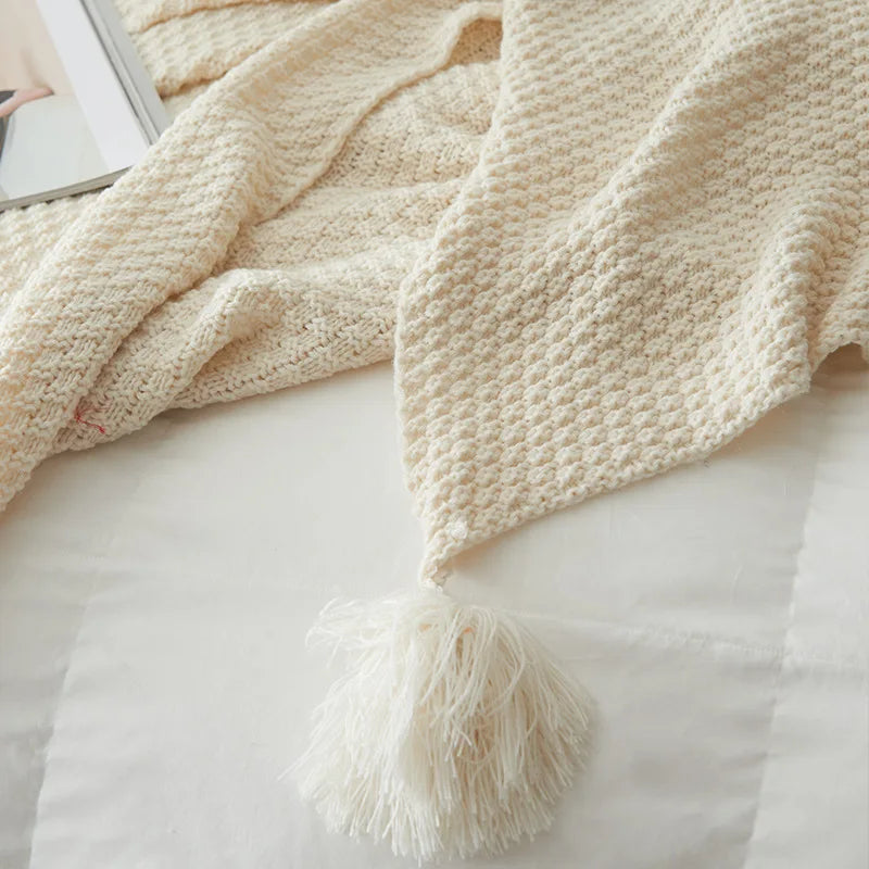 Afralia™ Nordic Tassel Knit Sofa Blanket: Soft All-Season Air Conditioning Shawl