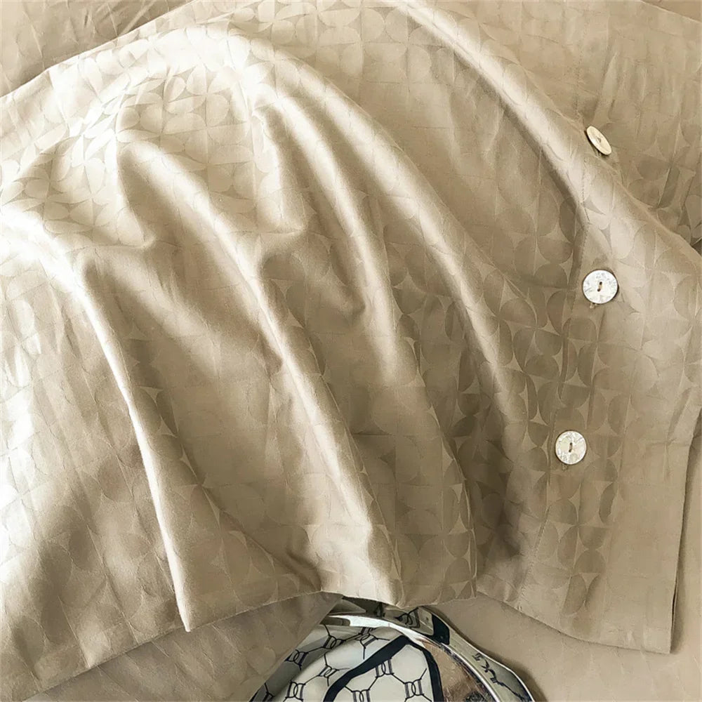Afralia™ Nordic Light Tan Egyptian Cotton Jacquard Bedlinens Set for Ru Europe Queen King Size