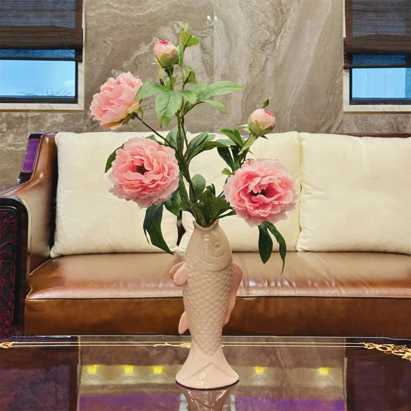 Afralia™ Pink Carp Vase: Simulated Fish Statue, Flower Arrangement Accessory