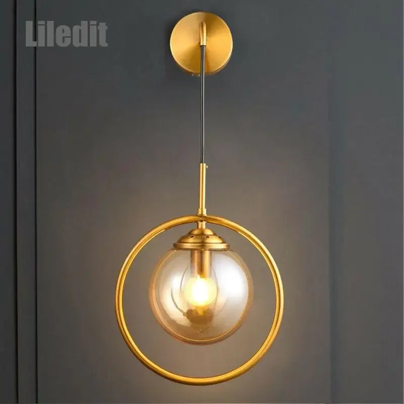 Afralia™ Glass Ball Wall Sconce Light Fixture Golden Bedside Lamp for Home Decor