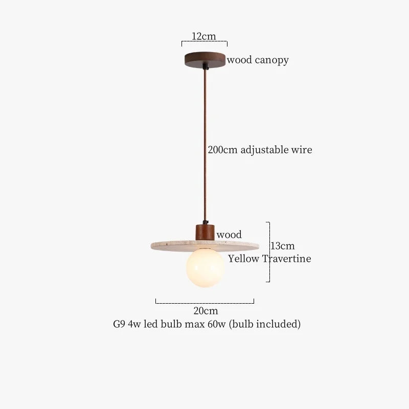 Afralia™ Iron Yellow Travertine LED Pendant Light for Bedside Dining Living Room