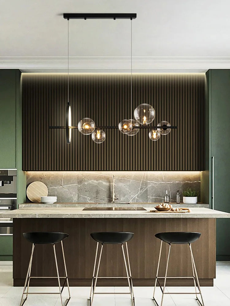 Afralia™ Black Postmodern Bubble Glass Chandelier with Multi Clear Balls